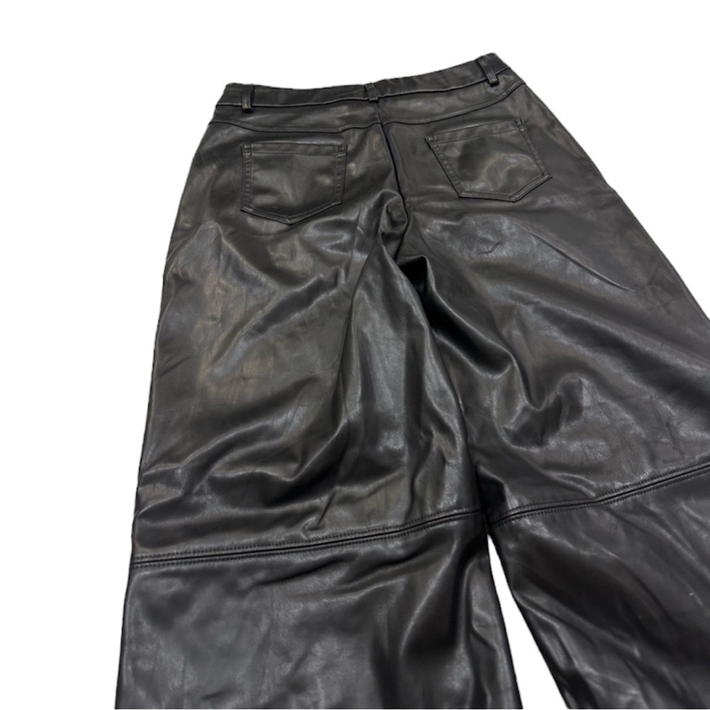 MakeMeChic Women's Faux Leather Pants Straight Wide Leg Leather Pants Black - Picture 6 of 8